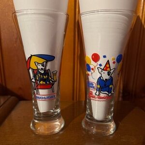 Spuds MacKenzie Bud Light Beer Glasses Set Of 2
